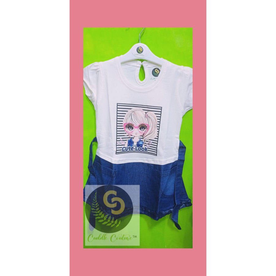 Cuddle Couture- Denim Frock Cute Look White