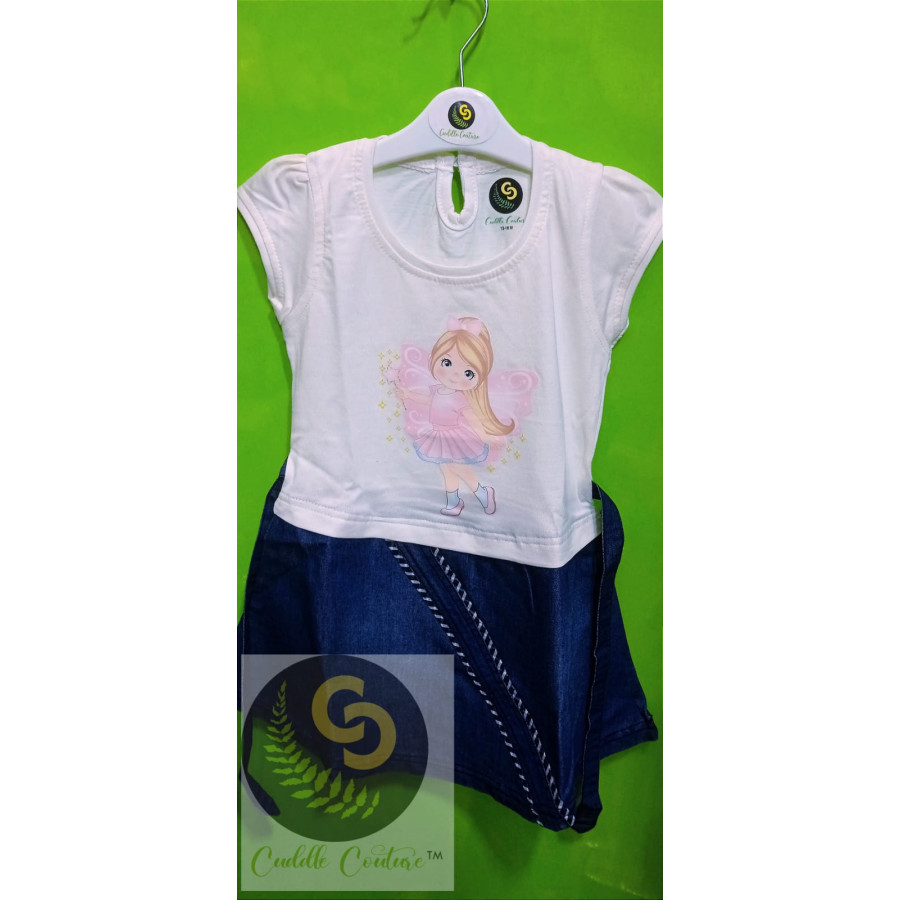 Cuddle Couture- Denim Frock Angel White
