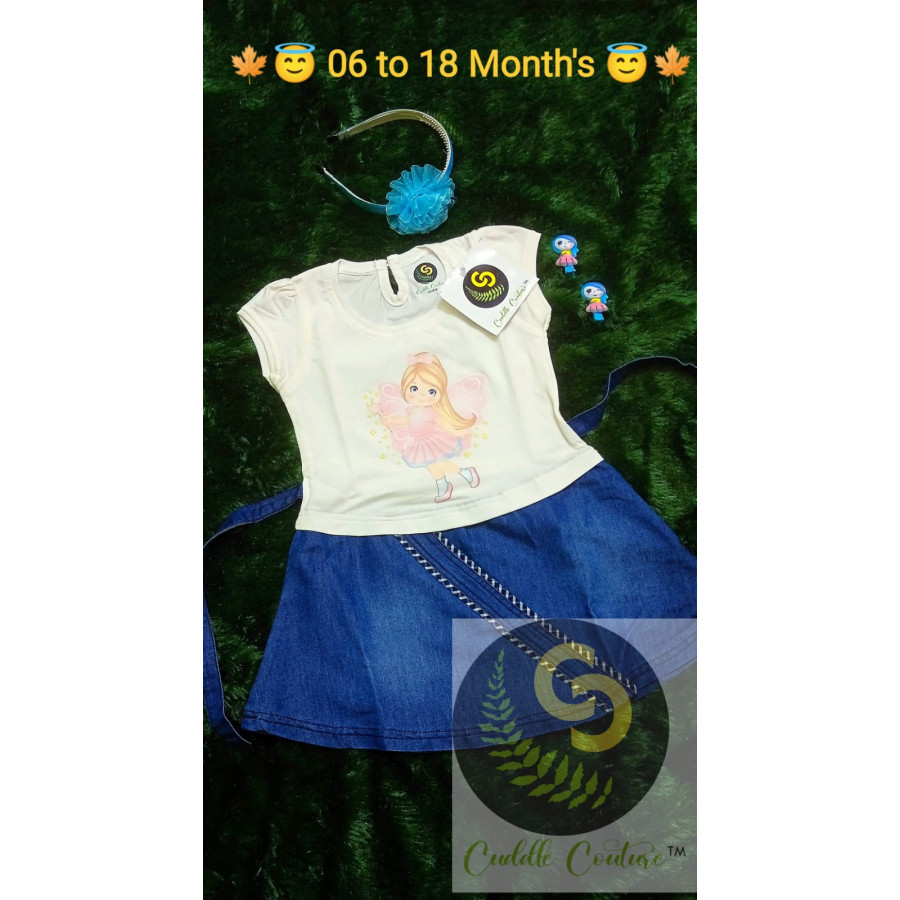 Cuddle Couture- Denim Frock Angel White