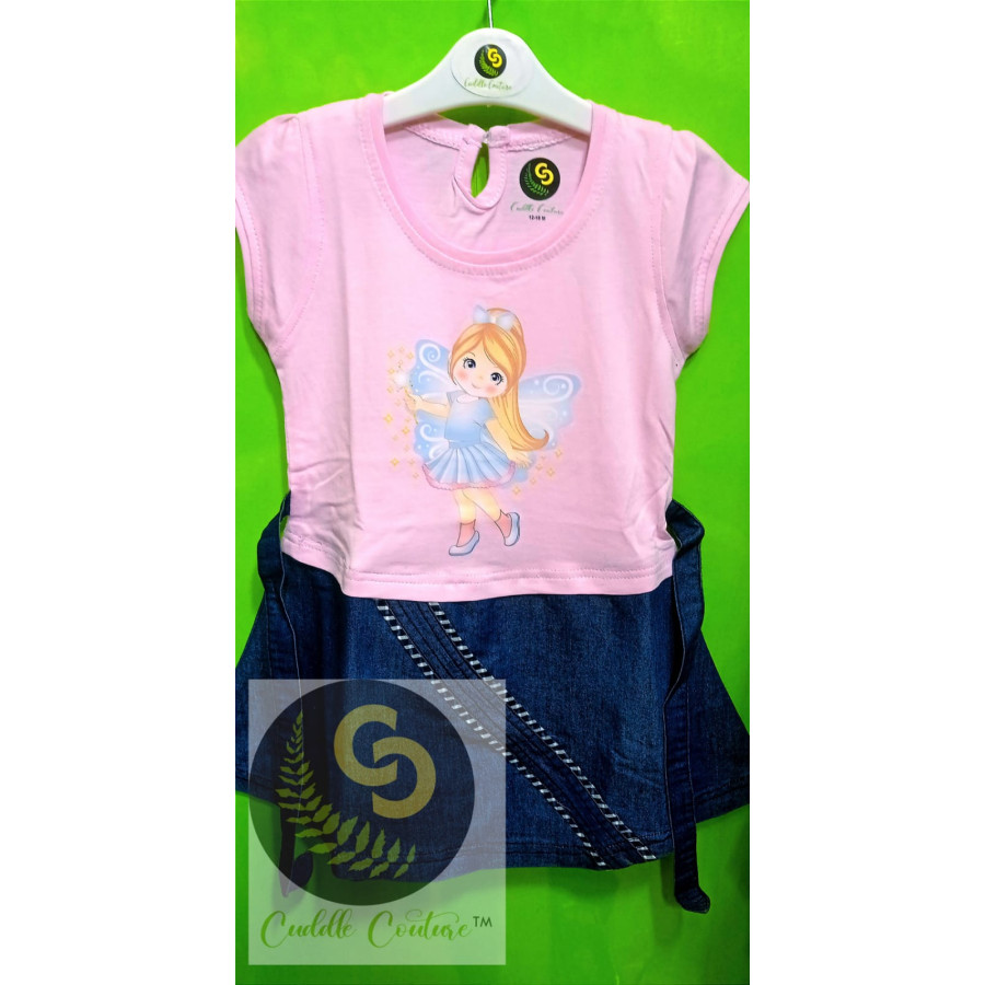 Cuddle Couture- Denim Frock Angel Pink