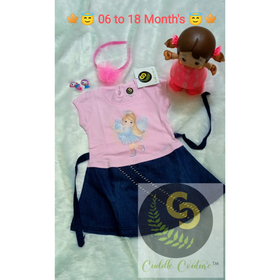 Cuddle Couture- Denim Frock Angel Pink