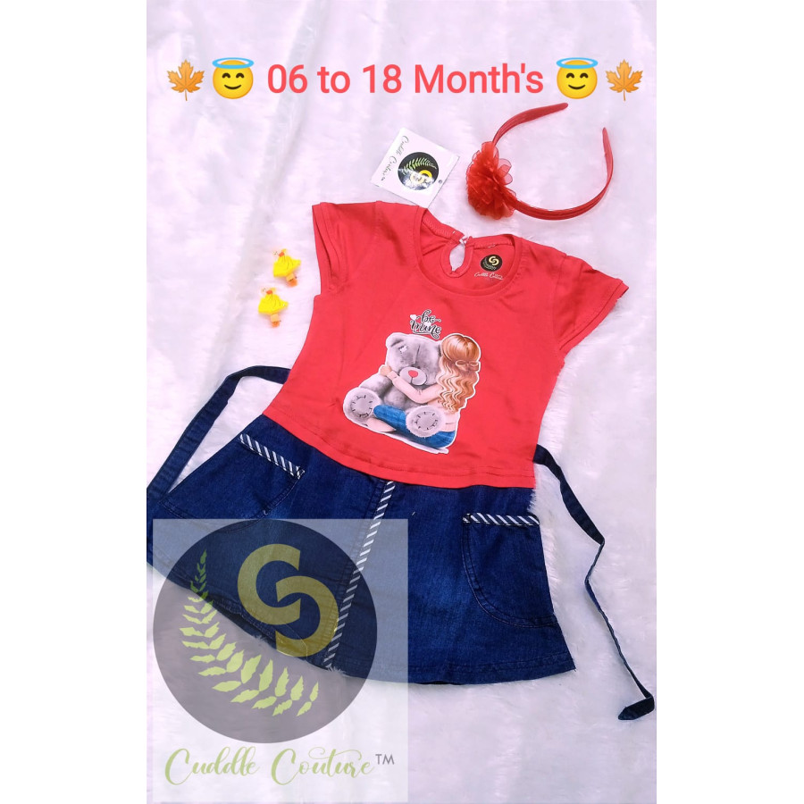 Cuddle Couture- Denim Frock Be Mine Red