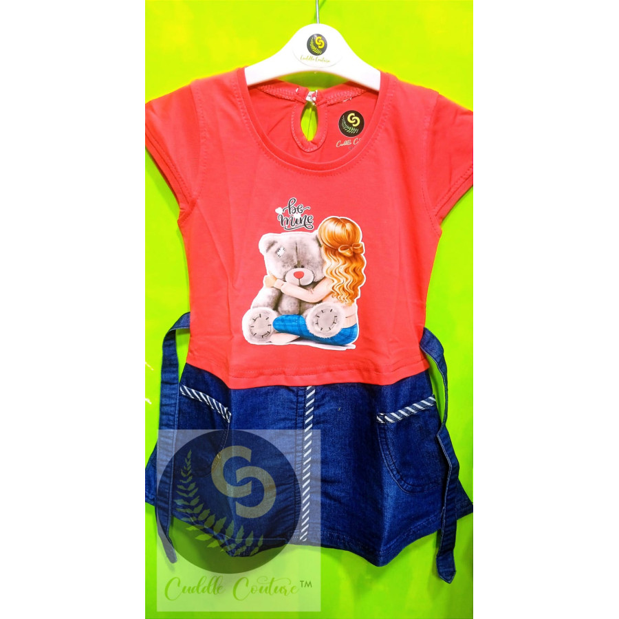 Cuddle Couture- Denim Frock Be Mine Red