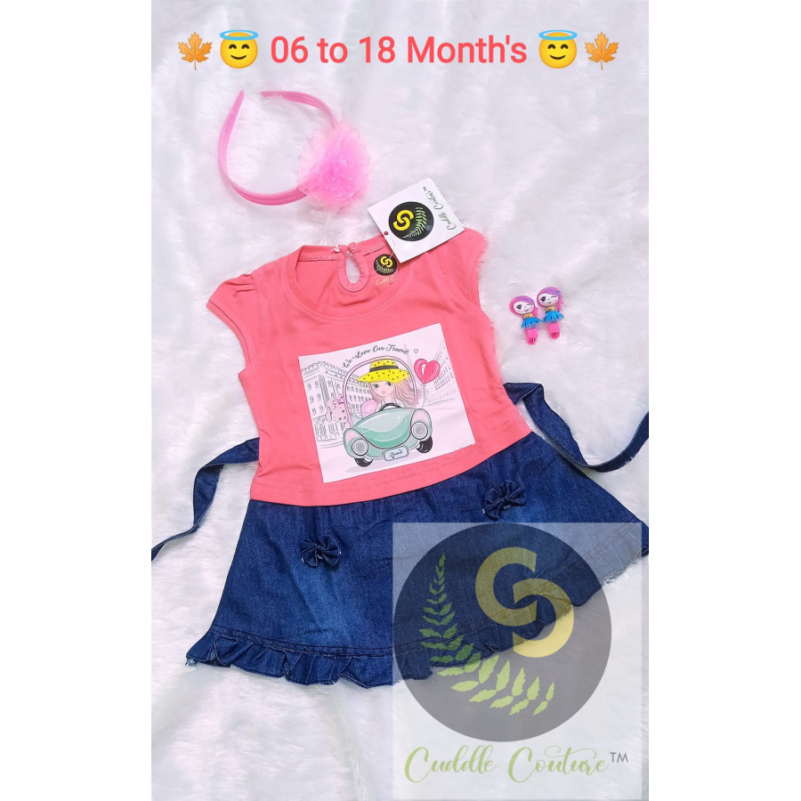 Cuddle Couture- Denim Frock Car Pink