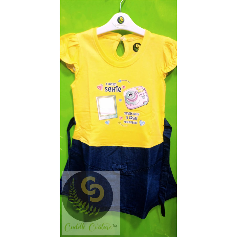 Cuddle Couture- Denim Frock Selfee Yellow