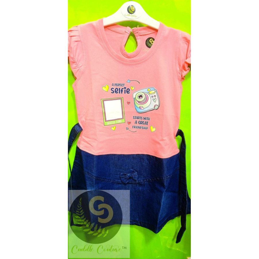 Cuddle Couture- Denim Frock Selfee Pink