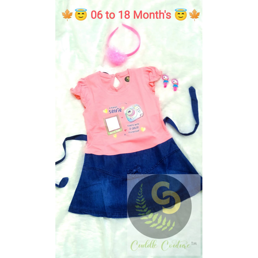 Cuddle Couture- Denim Frock Selfee Pink