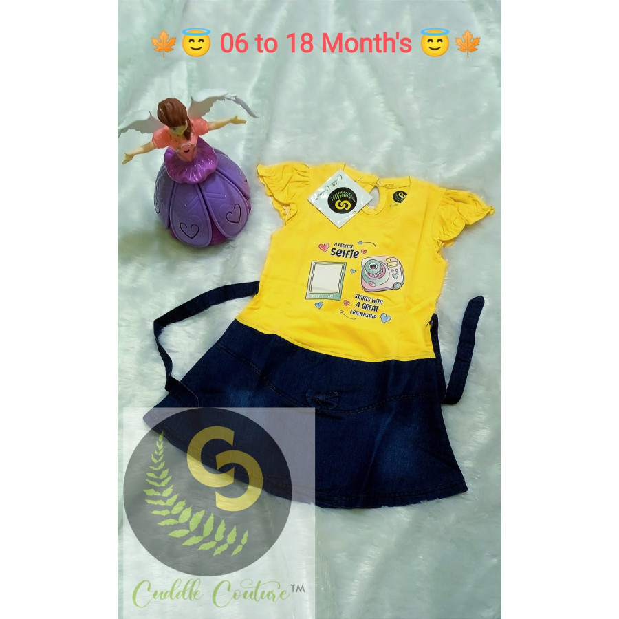Cuddle Couture- Denim Frock Selfee Yellow