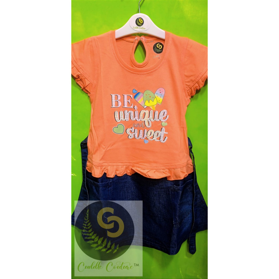 Cuddle Couture- Denim Frock Unique Orange