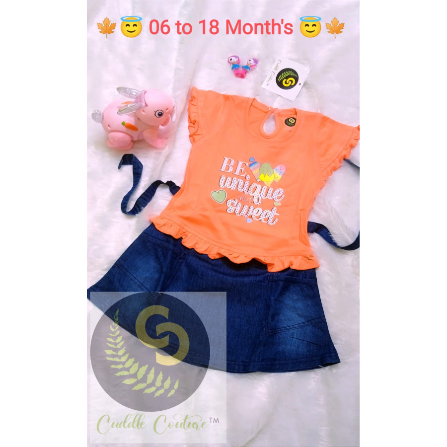 Cuddle Couture- Denim Frock Unique Orange