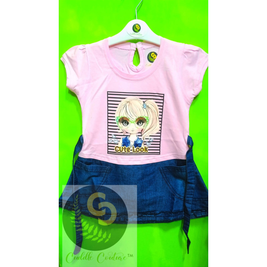Cuddle Couture- Denim Frock Cute Look Pink