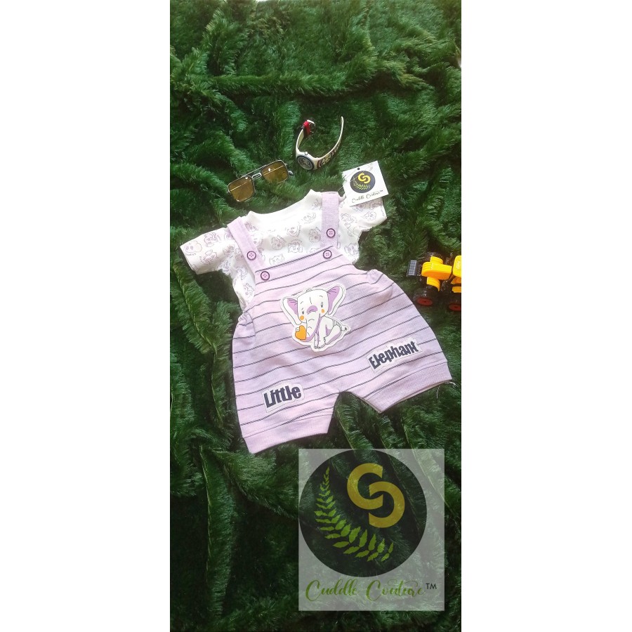 Cuddle Couture- Dungarees White Elephant
