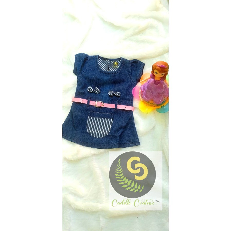 Cuddle Couture- Denim Frock Pink Belt